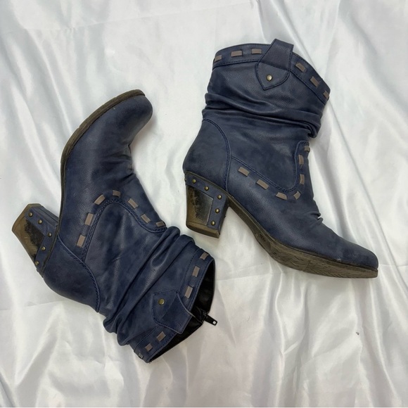 Rieker Women’s 38 Blue Heeled Boots Cowboy Western Style  Winter Lined Warm Cute - Picture 1 of 9